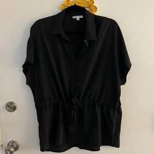 Loose waist tie short sleeved collared blouse